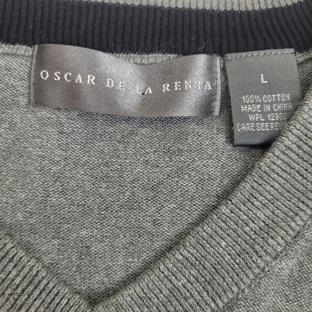 Oscar de la Renta cotton argyle pattern gray sleeveless V-Neck sweater vest L